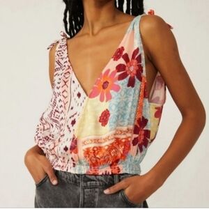 NWOT Free People Tied To You Tank Top in Pink Tropical Combo ✨SIZE LARGE✨